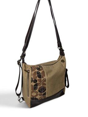 Chala Retro Canvas Convertible Back Pack Purse Adjustable Strap Vegan Leather
